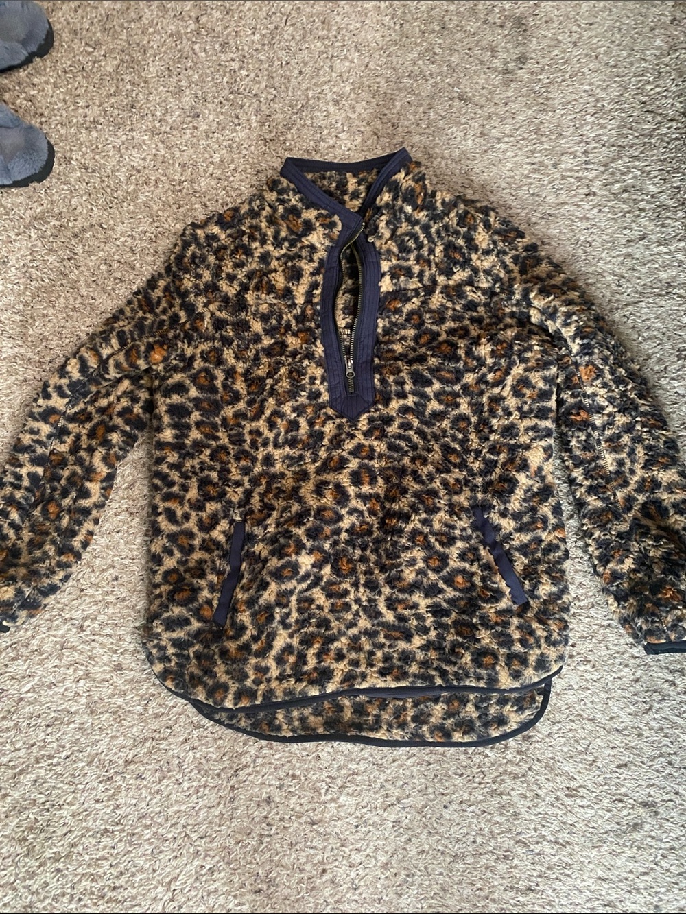 Leopard Print Fleece Pullover in Brown and Black super soft and warm